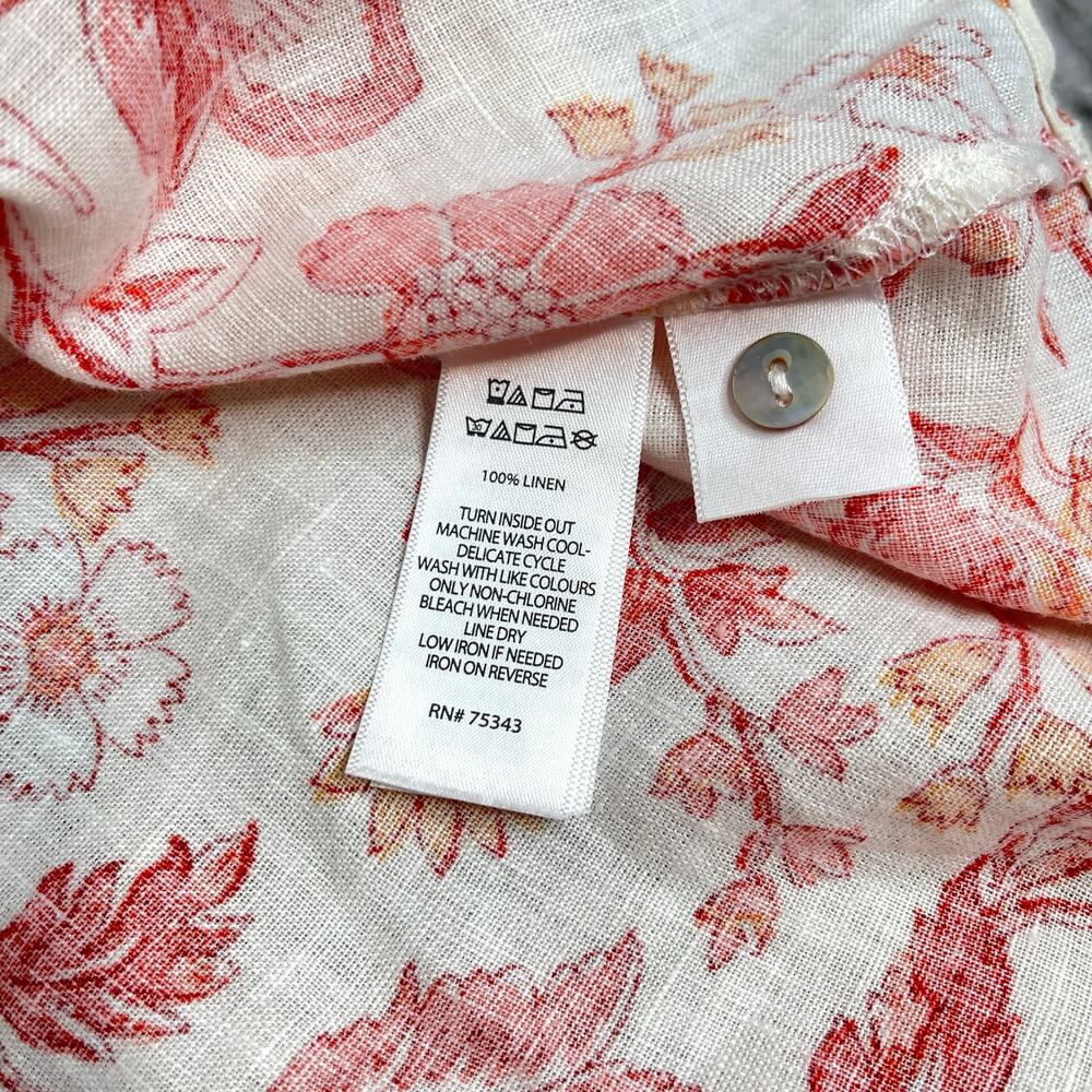 Rachel Zoe 100% Linen Floral Button Front Boho Shirt Top Small Red Salmon Coral - Picture 11 of 11